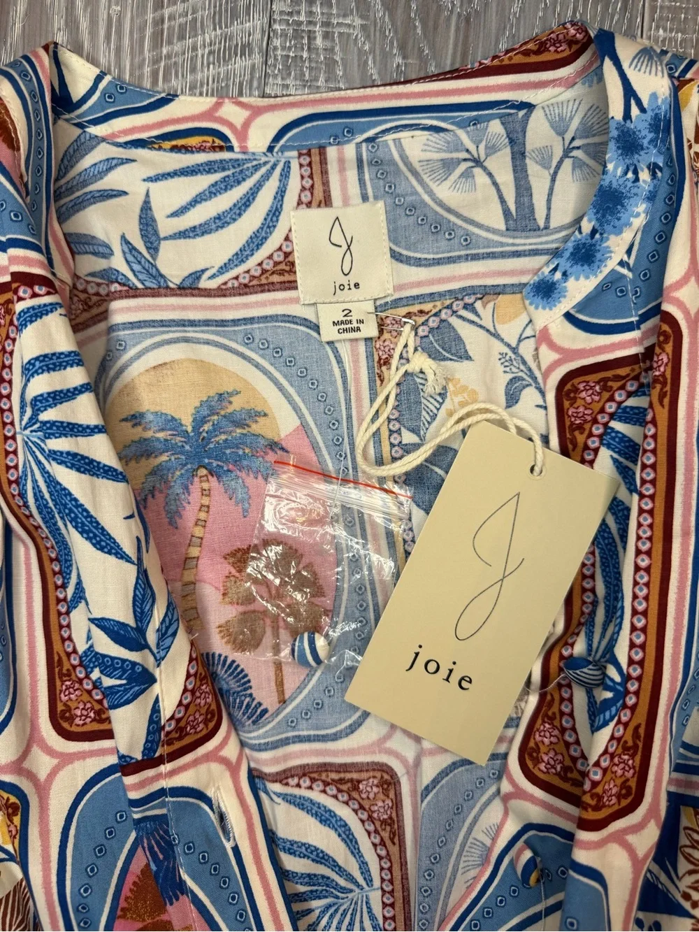 Joie Tile Beach Floral Mini Dress in Blue, Pink & Tan - Picture 5 of 5